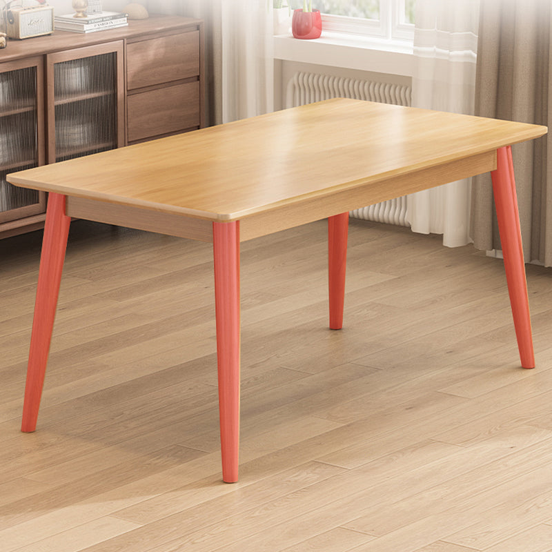 Rectangle 4 Legs Modern Dining Table Wood Color Fixed Table of Solid Wood