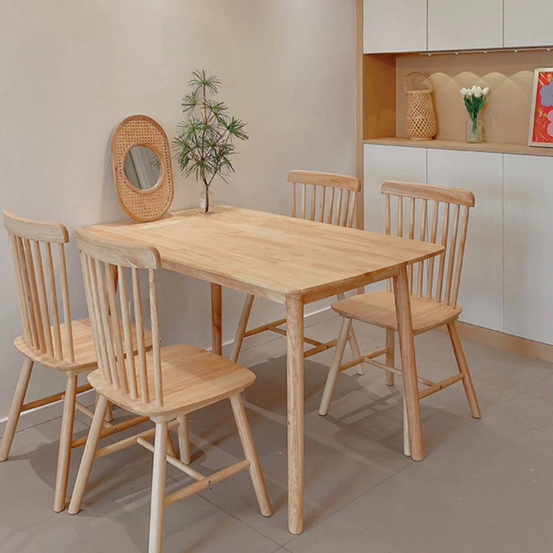 Mesa de comedor rectangular de color madera, mesa de madera maciza contemporánea con 4 patas