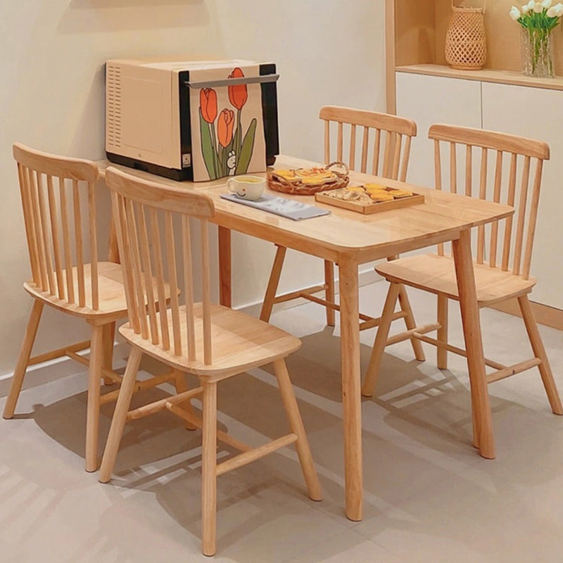 Mesa de comedor rectangular de color madera, mesa de madera maciza contemporánea con 4 patas