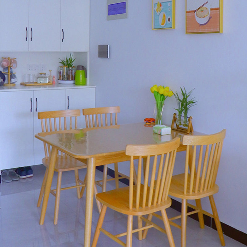Mesa de comedor rectangular de color madera, mesa de madera maciza contemporánea con 4 patas