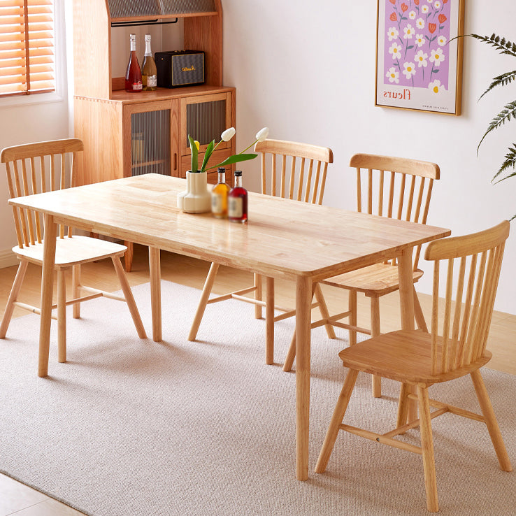 Mesa de comedor rectangular de color madera, mesa de madera maciza contemporánea con 4 patas