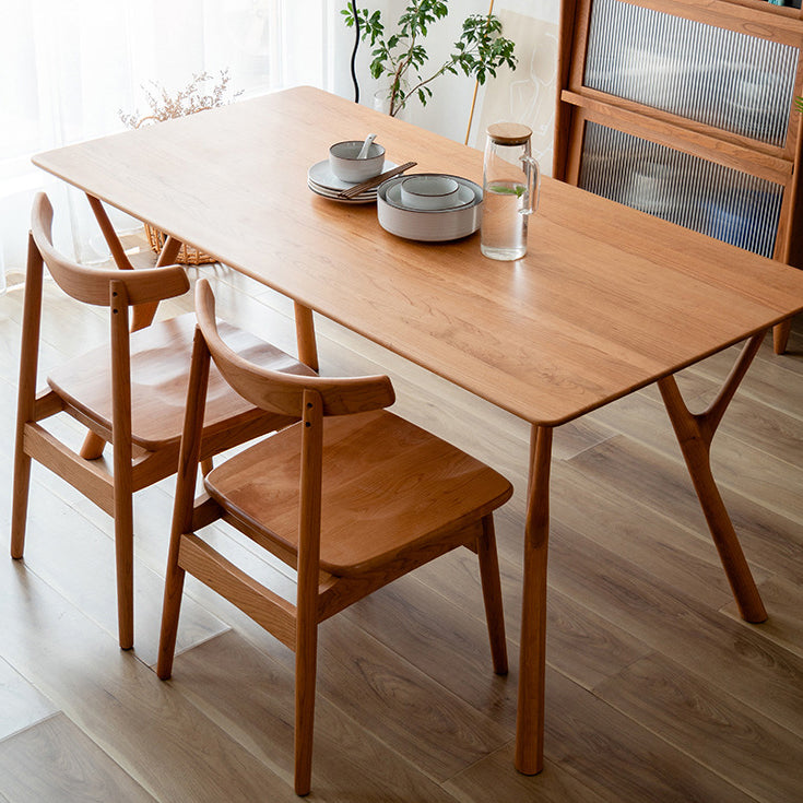 Mesa de comedor rectangular contemporánea, mesa de madera maciza con 4 patas para la cena de la cocina casera