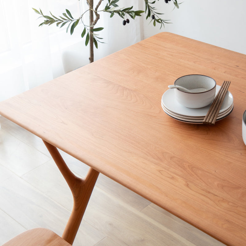 Mesa de comedor rectangular contemporánea, mesa de madera maciza con 4 patas para la cena de la cocina casera