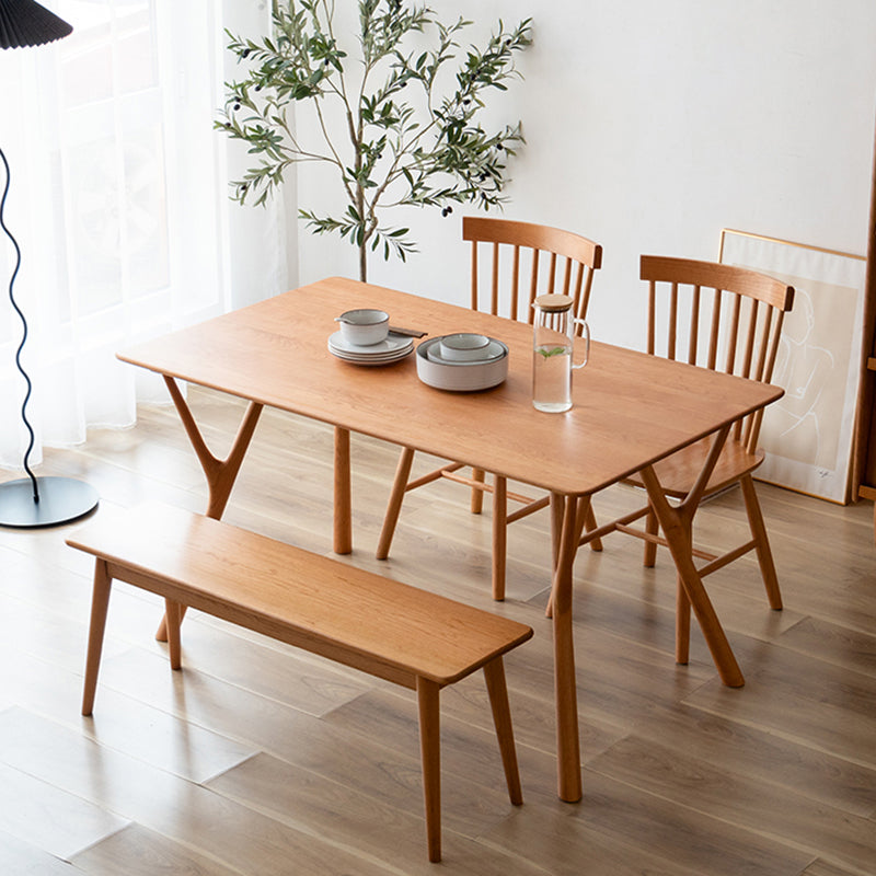 Mesa de comedor rectangular contemporánea, mesa de madera maciza con 4 patas para la cena de la cocina casera