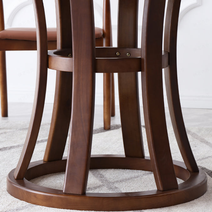 Modern Style Solid Wood Dining Table Brown Round Table with Pedestal Base