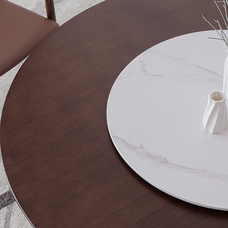Modern Style Solid Wood Dining Table Brown Round Table with Pedestal Base