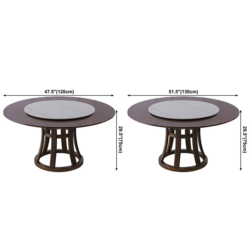 Modern Style Solid Wood Dining Table Brown Round Table with Pedestal Base