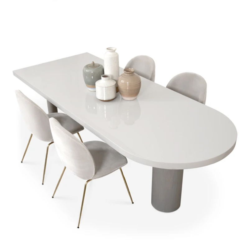 Irregular Pine Solid Wood Dining Table Modern White Top Island Table with 3 Legs