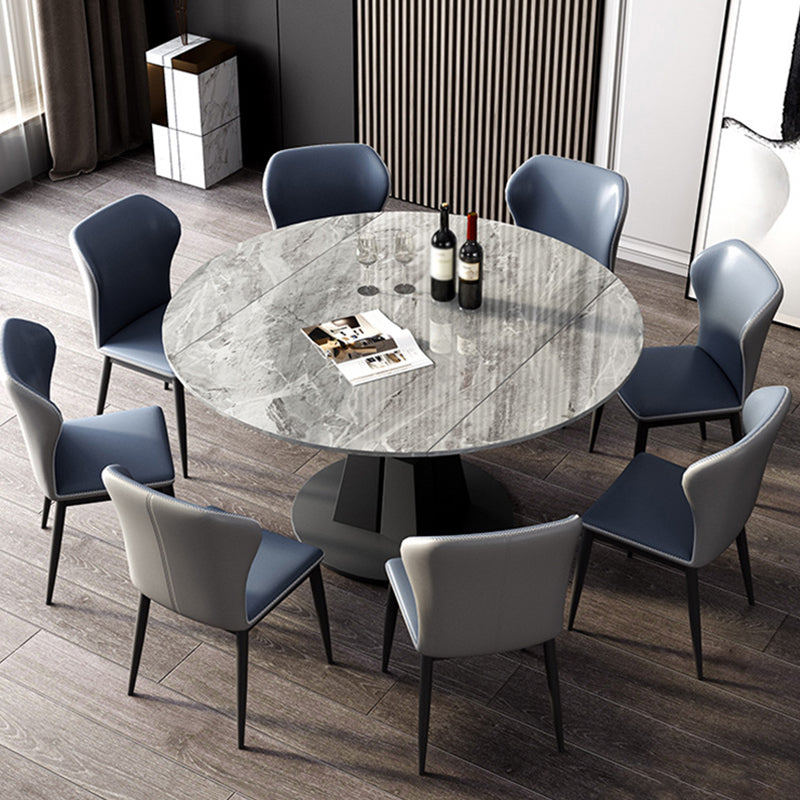 Mesa de comedor de hoja redonda moderna Mesa de piedra sinterizada con base de pedestal, 53.1 "L x 33.5" W x 30 "H