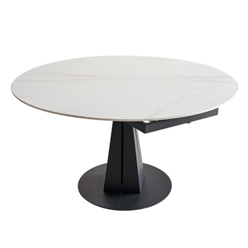 Mesa de comedor de hoja redonda moderna Mesa de piedra sinterizada con base de pedestal, 53.1 "L x 33.5" W x 30 "H