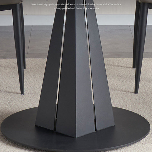 Mesa de comedor de hoja redonda moderna Mesa de piedra sinterizada con base de pedestal, 53.1 "L x 33.5" W x 30 "H