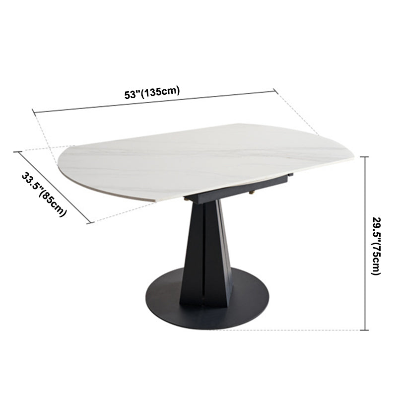 Mesa de comedor de hoja redonda moderna Mesa de piedra sinterizada con base de pedestal, 53.1 "L x 33.5" W x 30 "H