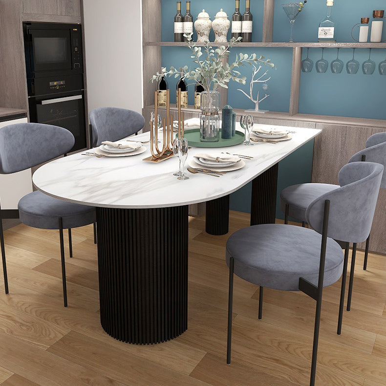 Modern Style Sintered Stone Dinner Room Kitchen Table White Table with Wooden Base