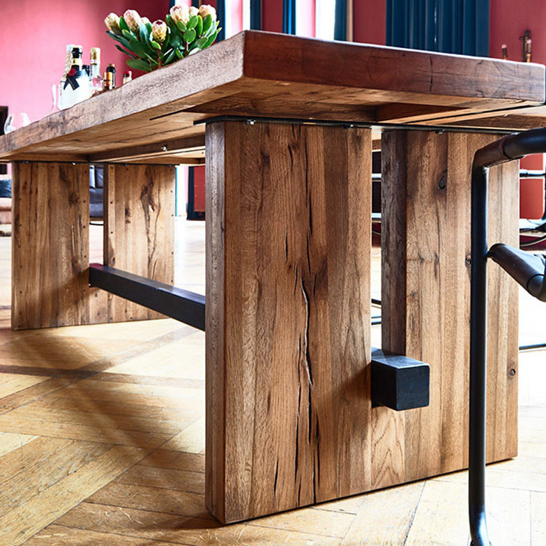 Minimalist Rectangle Shape Brown Dining Table Solid Wood Kitchen Dining Table with Trestle Base