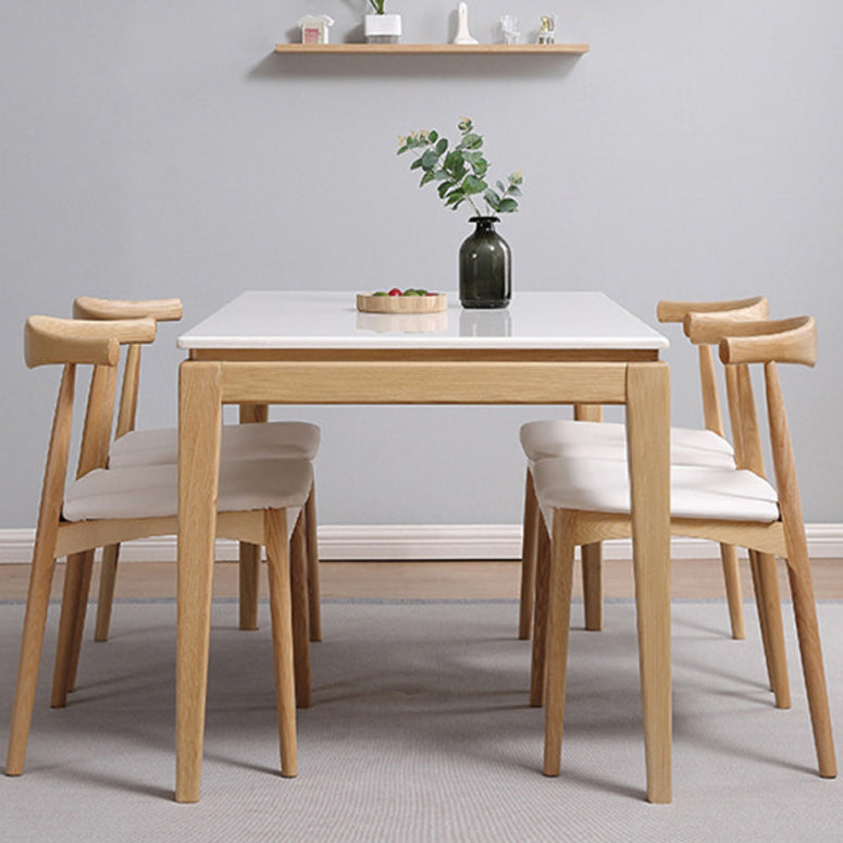 Rectangle Home Dining Table Simplicity Dinner Room Sintered Stone Table with 4 Wood Legs
