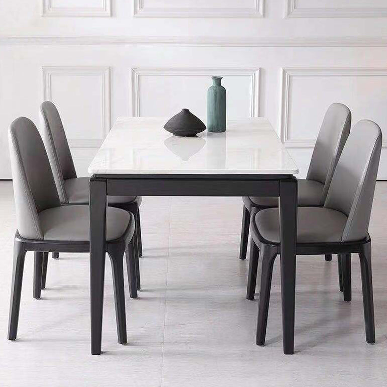 Rectangle Home Dining Table Simplicity Dinner Room Sintered Stone Table with 4 Wood Legs