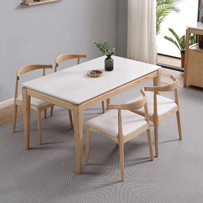 Rectangle Home Dining Table Simplicity Dinner Room Sintered Stone Table with 4 Wood Legs