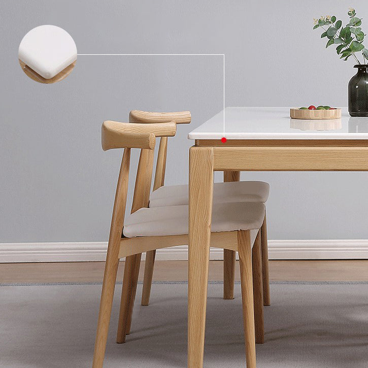 Rectangle Home Dining Table Simplicity Dinner Room Sintered Stone Table with 4 Wood Legs