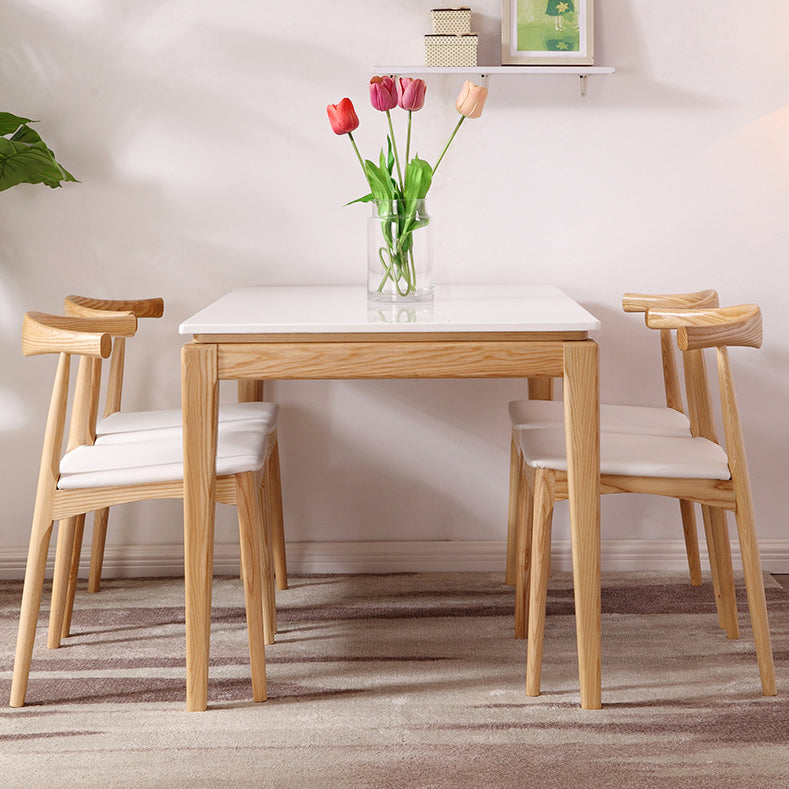 Rectangle Home Dining Table Simplicity Dinner Room Sintered Stone Table with 4 Wood Legs