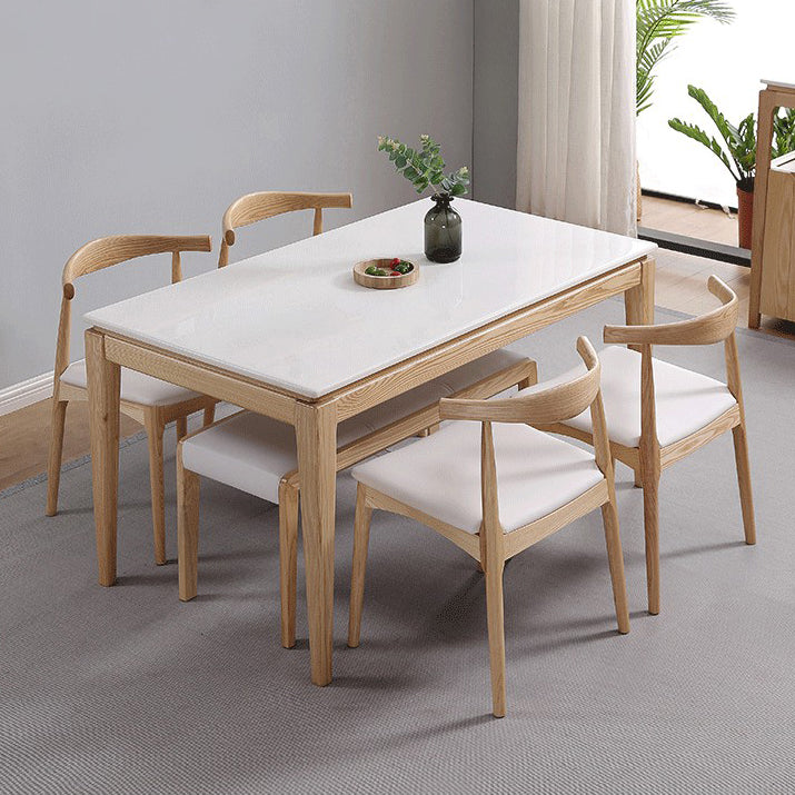 Rectangle Home Dining Table Simplicity Dinner Room Sintered Stone Table with 4 Wood Legs