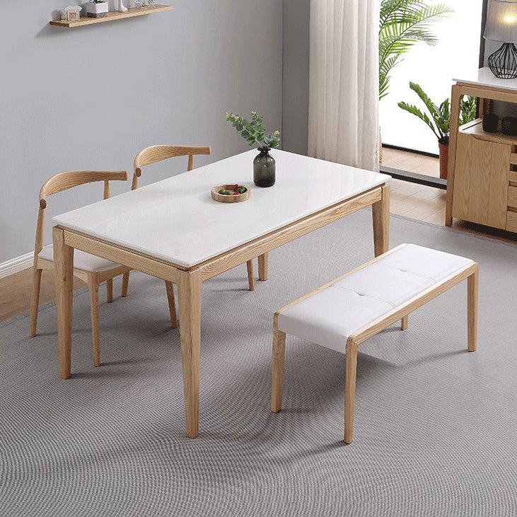 Rectangle Home Dining Table Simplicity Dinner Room Sintered Stone Table with 4 Wood Legs