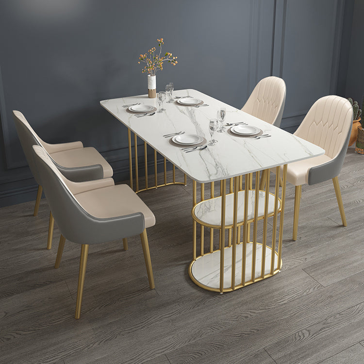 Mesa de comedor rectangular contemporáneo de metal Mesa de piedra sinterizada para cocina y comedor