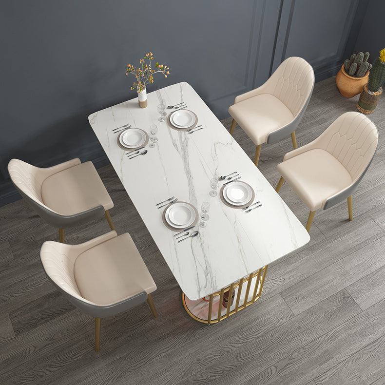 Mesa de comedor rectangular contemporáneo de metal Mesa de piedra sinterizada para cocina y comedor
