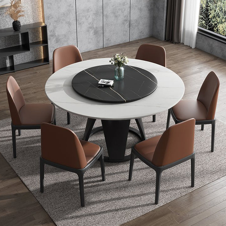 Modern Round Shape Kitchen Dining Table Sintered Stone Standard Dining Table with Pedestal Base