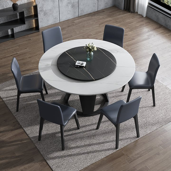 Modern Round Shape Kitchen Dining Table Sintered Stone Standard Dining Table with Pedestal Base