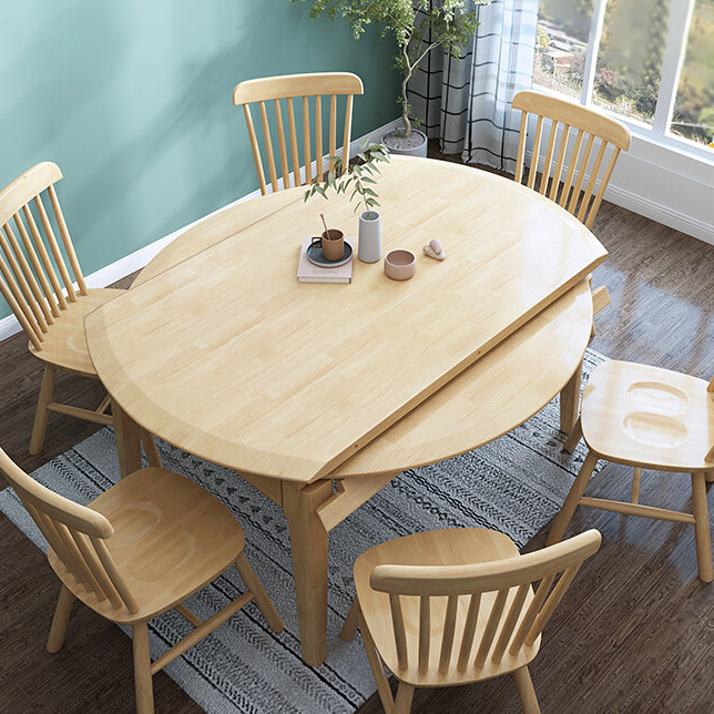 Modern Style Solid Wood Dining Table Brown Round Drop-Leaf Table with 4 Legs
