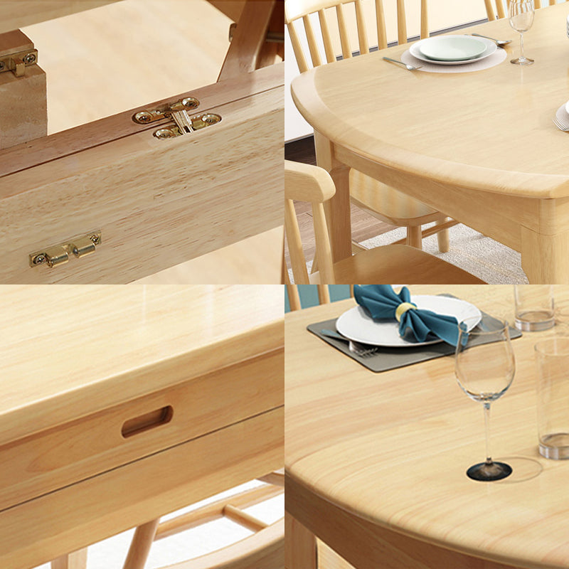 Modern Style Solid Wood Dining Table Brown Round Drop-Leaf Table with 4 Legs