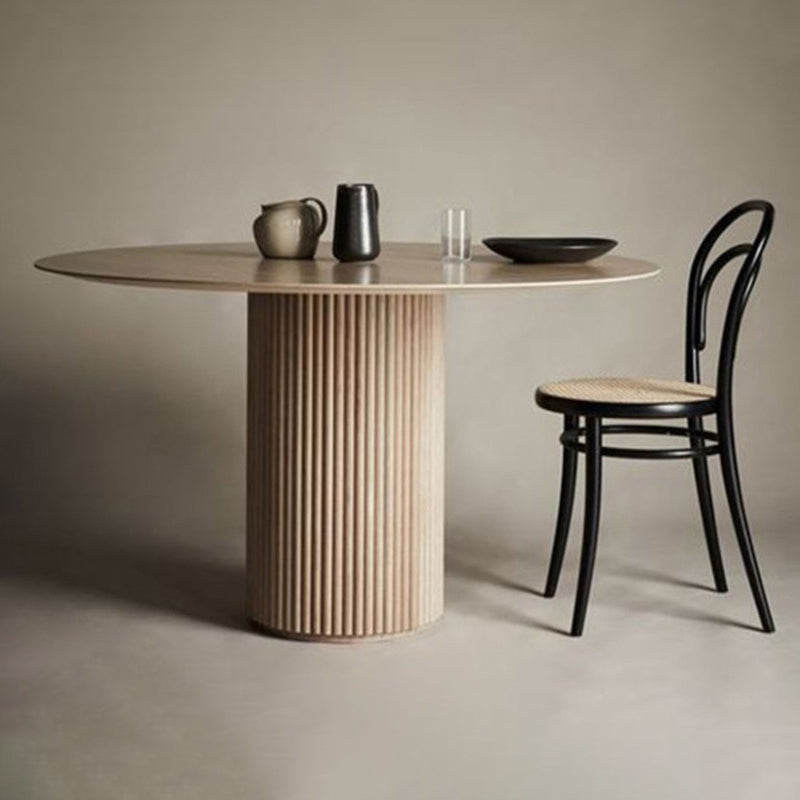 Zeitgenössischer runder Esstisch Kiefer Massivholz Tisch mit Sockelbasis