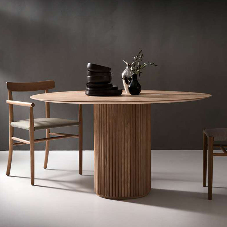 Zeitgenössischer runder Esstisch Kiefer Massivholz Tisch mit Sockelbasis