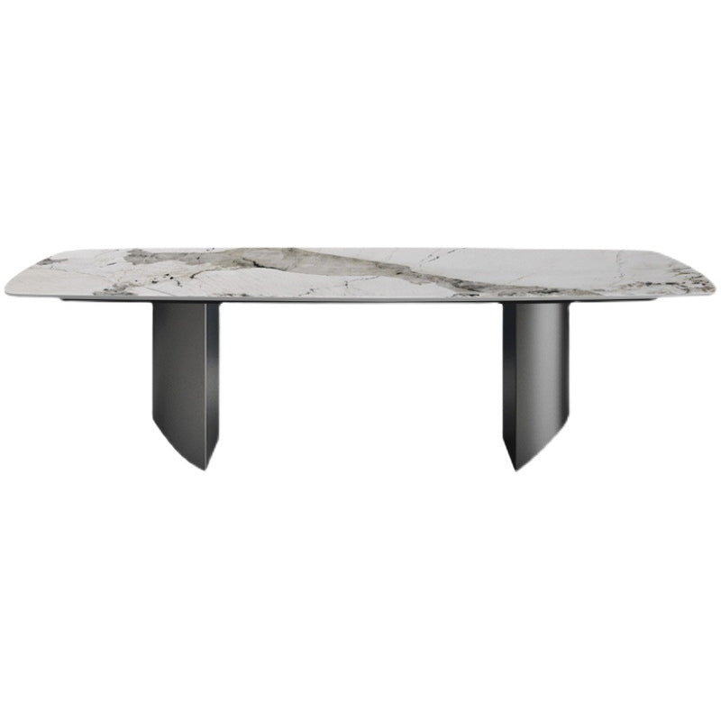 Mesa de comedor de piedra sinterizada de estilo moderno Mesa rectangular con base de pedestal doble