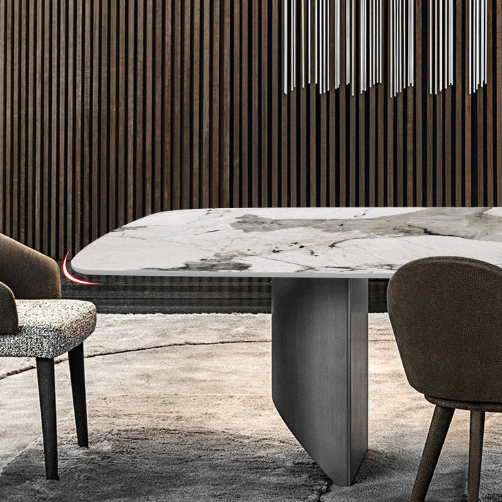 Mesa de comedor de piedra sinterizada de estilo moderno Mesa rectangular con base de pedestal doble