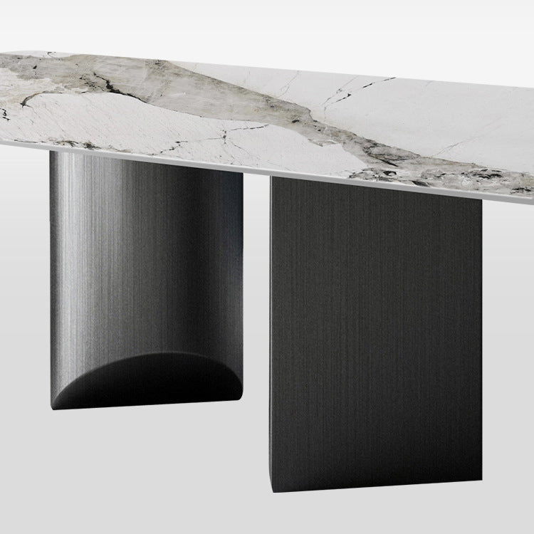 Mesa de comedor de piedra sinterizada de estilo moderno Mesa rectangular con base de pedestal doble