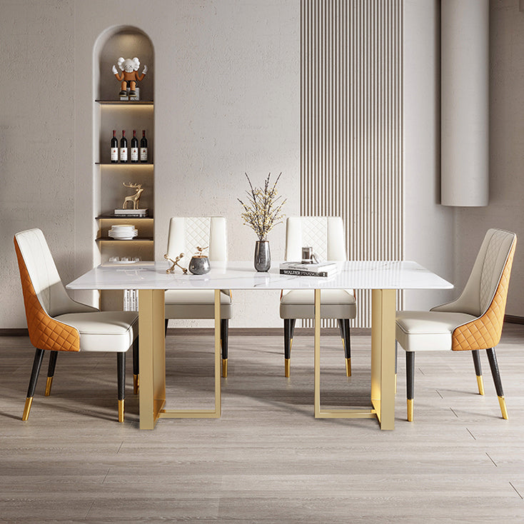 Mesa de comedor rectangular contemporánea de metal mesa de piedra sinterizada para comedor para comedor