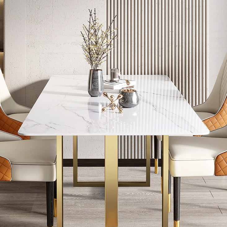 Mesa de comedor rectangular contemporánea de metal mesa de piedra sinterizada para comedor para comedor