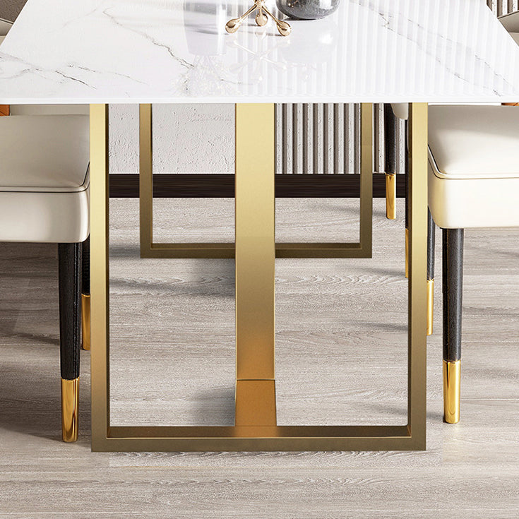 Mesa de comedor rectangular contemporánea de metal mesa de piedra sinterizada para comedor para comedor