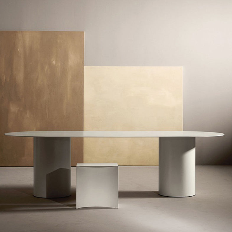 Minimalist Solid Wood Standard Dining Table Oval Kitchen Dining Table with Double Pedestal Base
