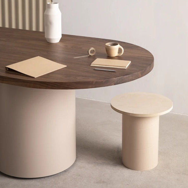 Minimalist Solid Wood Standard Dining Table Oval Kitchen Dining Table with Double Pedestal Base