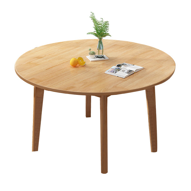Round Wood Color Dining Table Rubberwood Solid Wood Table Modern with 4 Legs Pedestal