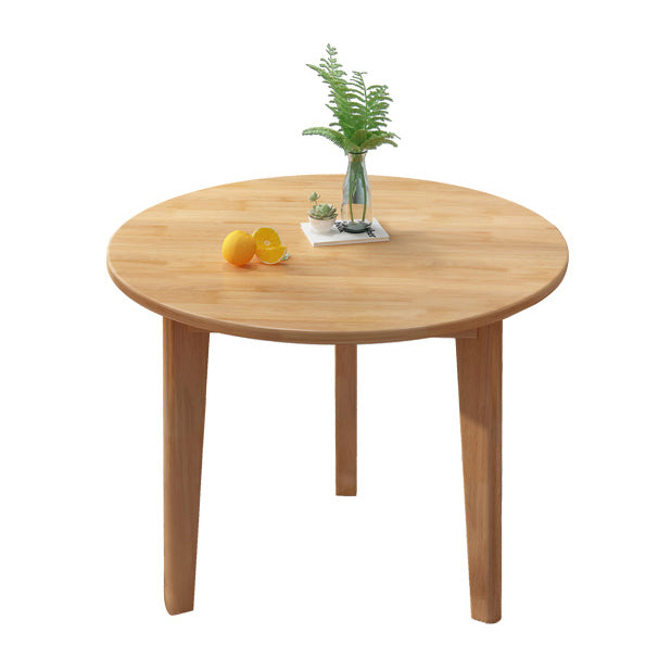 Round Wood Color Dining Table Rubberwood Solid Wood Table Modern with 4 Legs Pedestal