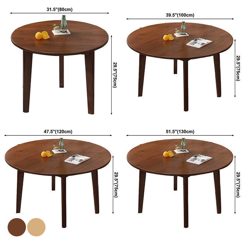 Round Wood Color Dining Table Rubberwood Solid Wood Table Modern with 4 Legs Pedestal