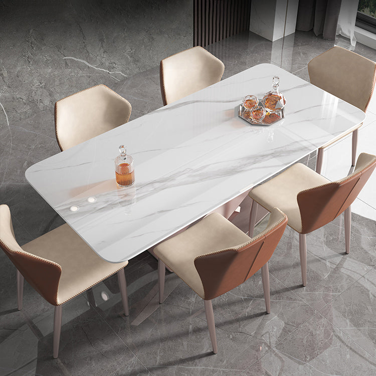 Metal Modern Rectangle Table Sintered Stone Dining Table with Pedestal Base