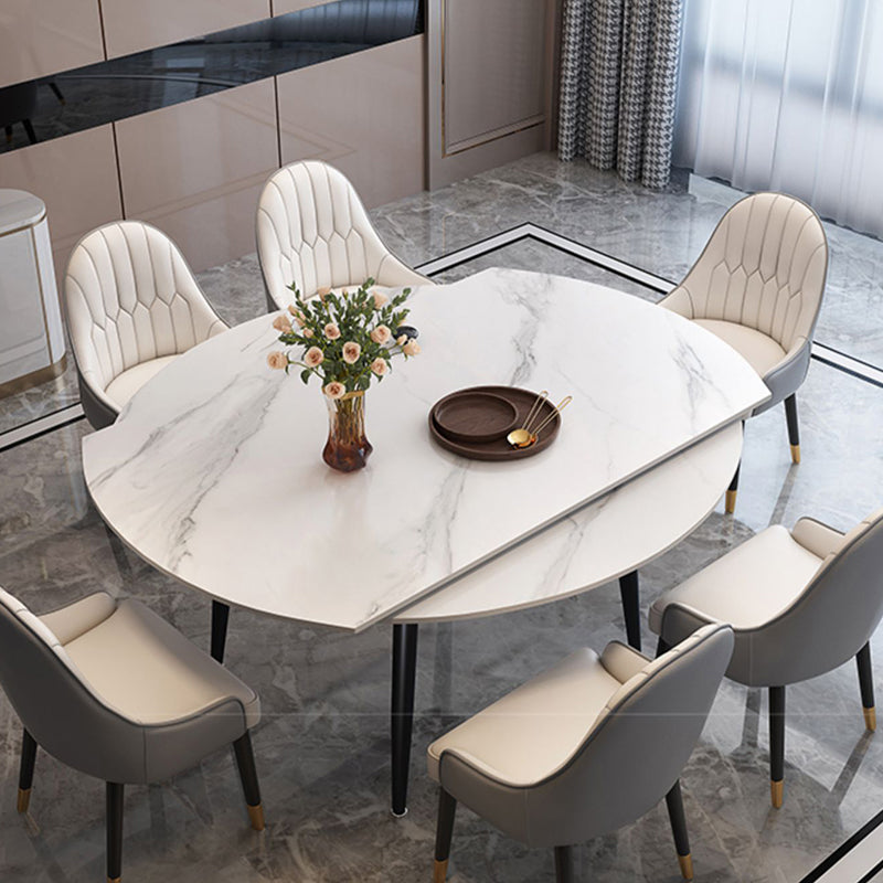 Moderne stijl gesinterde stenen eettafel witte ronde tafel met zwarte poten