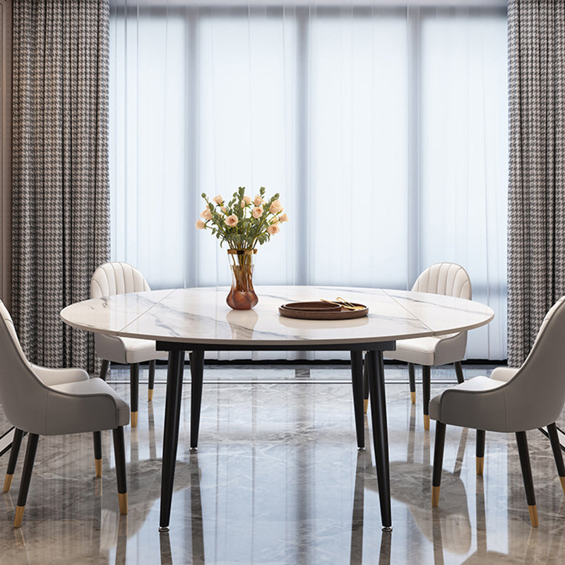 Moderne stijl gesinterde stenen eettafel witte ronde tafel met zwarte poten