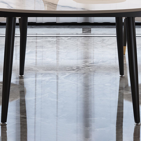 Moderne stijl gesinterde stenen eettafel witte ronde tafel met zwarte poten