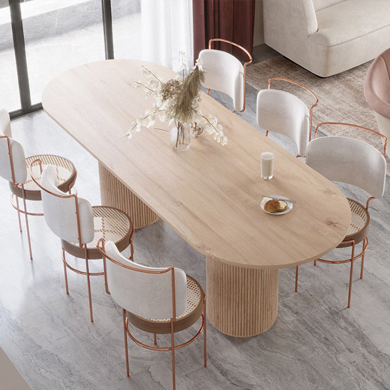 Oval Double Pedestal Modern Dining Table White Fixed Table with Solid Wood