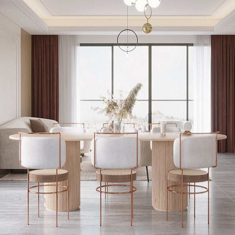 Oval Double Pedestal Modern Dining Table White Fixed Table with Solid Wood